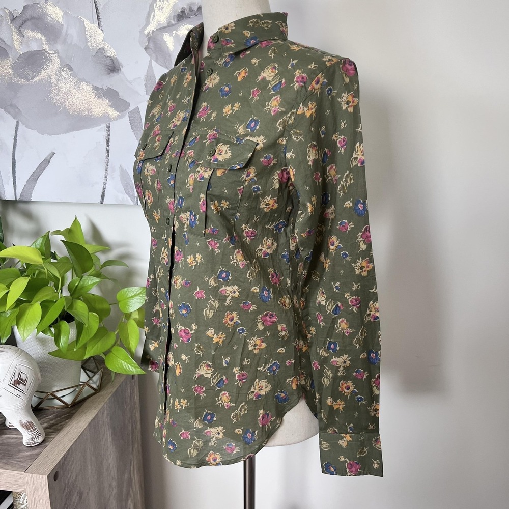 Lauren Ralph Lauren Button Up Top Womens Petite XS Floral Long Sleeve Cottage - Picture 3 of 7